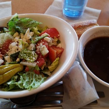 Panera Bread - Black bean soup with a Greek salad - Sandwiches Near Me - Shakopee, Minnesota Panera Bread - Black bean soup with a Greek salad - Sandwiches Near Me - Shakopee, Minnesota