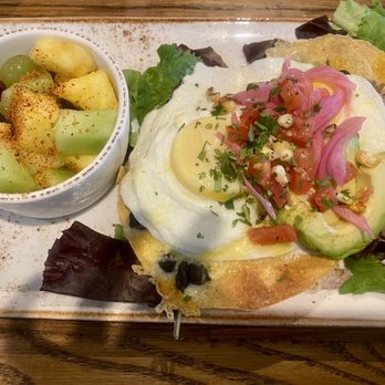 First Watch - Carnitas tostadas - carnitas with avocado, eggs, pickled onions over 2 crispy corn tortillas - Breakfast & Brunch Near Me - Mansfield, Texas