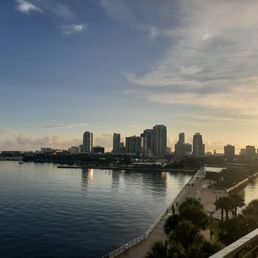 View of city from tiki bar at the pier