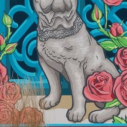 Stiffy Green Mural 2021 - Loyal pet and celebrity in Terre Haute:  Stiffy Green painted by Becky HOchHalater 2021