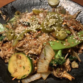 Kahunas Mongolian BBQ And Sushi - Cooked plate with Chicken, veges, noodles and sauces - Mongolian Near Me - Redding, California Kahunas Mongolian BBQ And Sushi - Cooked plate with Chicken, veges, noodles and sauces - Mongolian Near Me - Redding, California