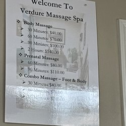 Verdure Massage - Pricing 2022