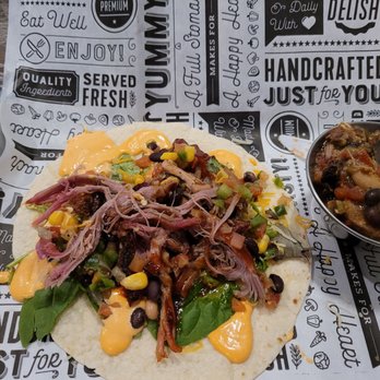 Alpha Pitt Smokers - Alpha salsa on pulled pork taco with side of chili. - Barbeque Near Me - Yorktown, Virginia Alpha Pitt Smokers - Alpha salsa on pulled pork taco with side of chili. - Barbeque Near Me - Yorktown, Virginia