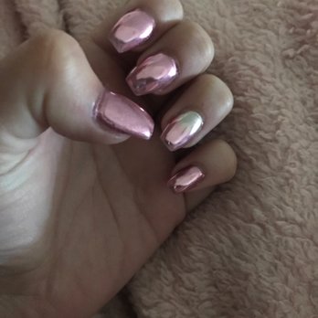 Sunshine Nails - New set, rose gold chrome powder with one platinum ombré and rose gold - Nail Salons Near Me - Cape Coral, Florida