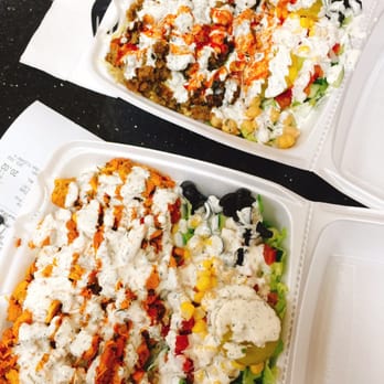 Gyro King - Top: Chicken over rice Bottom: Lamb over rice - Halal Near Me - Houston, Texas