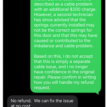 Royale Garage Door Repair - The company's response after its return inspection, in which it attributed the problem to the cable. - Garage Door Services Near Me - Reseda, California Royale Garage Door Repair - The company's response after its return inspection, in which it attributed the problem to the cable. - Garage Door Services Near Me - Reseda, California