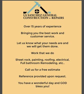 LS Sanchez General Construction Plus Repair Logo