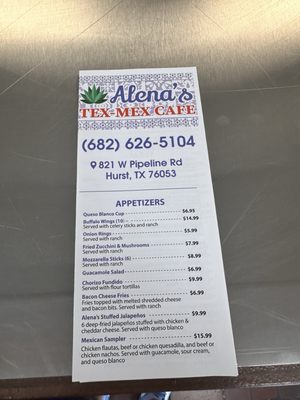 Menu photo 2 Alena's Tex-Mex Café Hurst, TX