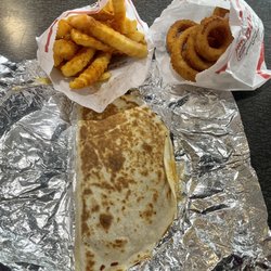 1 Cheese Quesadilla, large onion rings and large Cajun fries
