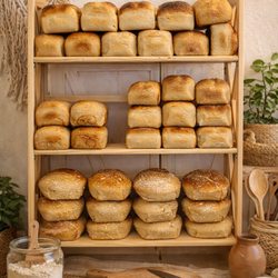 Our Organic Sourdough Breads on a rack