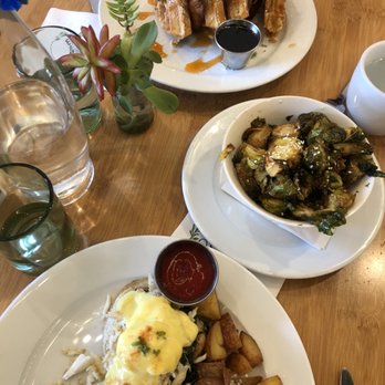 Bloom - chicken Chicken and Waffles, Honey Sesame Brussels Lunch, Jumbo Crab Bene - American Near Me - Santa Clara, California