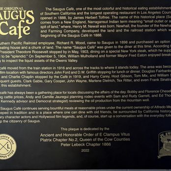 The Saugus Cafe - Historical Plaque - Diners Near Me - Santa Clarita, California