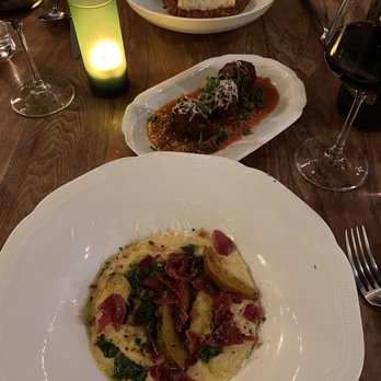 Mama - Cannelloni in the back, meatballs middle, saffron risotto up front - Italian Near Me - Oakland, California Mama - Cannelloni in the back, meatballs middle, saffron risotto up front - Italian Near Me - Oakland, California