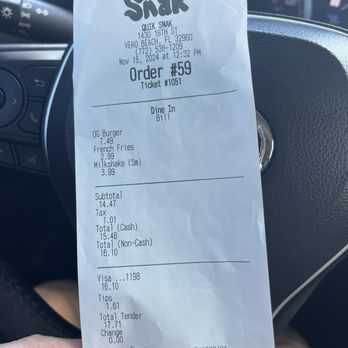 Quik Snak - the receipt - Burgers Near Me - Vero Beach, Florida Quik Snak - the receipt - Burgers Near Me - Vero Beach, Florida