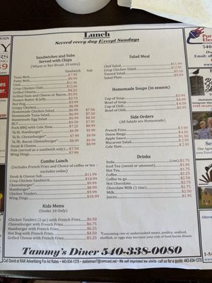 Menu photo 2 Tammy's Diner Round Hill, VA Menu photo 2 Tammy's Diner Round Hill, VA