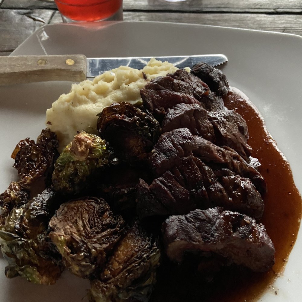 Hanger steak with brussels sprouts. Delicious.