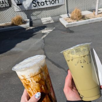 Bubble Tea Station Cafe - Tiger milk tea and matcha milk tea both with boba - Bubble Tea Near Me - Reno, Nevada