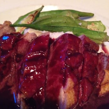 YellowFin - Braised duck in red vinegar sweet sauce and roasted okra!! Excellent !!! - Seafood Near Me - Gainesville, Georgia