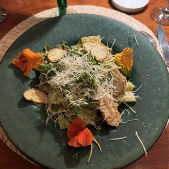 Tres Sirenas Cabo - Caesar salad with nasturtiums (edible flowers!) - Seafood Near Me - Cabo San Lucas, BCS Tres Sirenas Cabo - Caesar salad with nasturtiums (edible flowers!) - Seafood Near Me - Cabo San Lucas, BCS