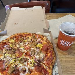 Build Your Own Pizza (11-inch) with high rise crust (cost $17.12 not including the small drink) Build Your Own Pizza (11-inch) with high rise crust (cost $17.12 not including the small drink)