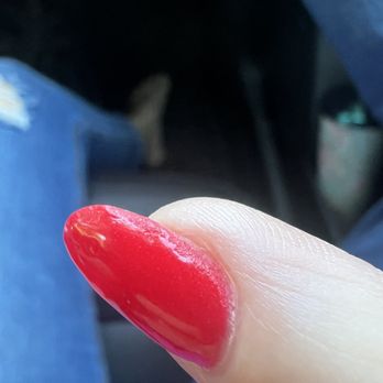 Dipped - Top coat doesn't cover the entire nail with powder base still exposed. - Nail Salons Near Me - Lake Oswego, Oregon Dipped - Top coat doesn't cover the entire nail with powder base still exposed. - Nail Salons Near Me - Lake Oswego, Oregon