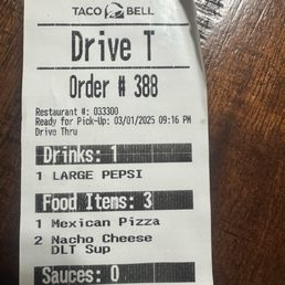 Receipt off the bag Mexican Pizza Combopizza Receipt off the bag Mexican Pizza Combopizza