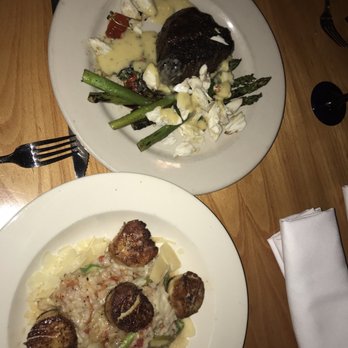 Prime 13 - Scallops over risotto and the filet is on the plate to the left topped with crab - Steakhouses Near Me - Point Pleasant Beach, New Jersey