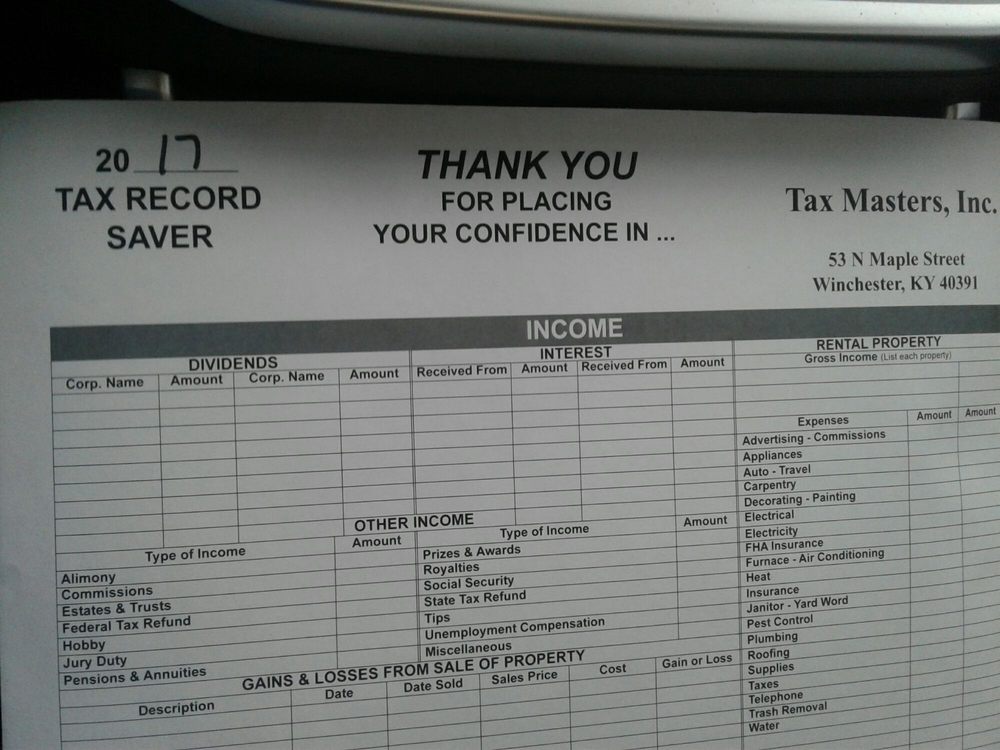 TAX MASTERS Updated April 2024 740 Bypass Rd, Winchester, Kentucky Tax Services Phone