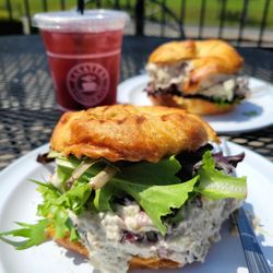 Lasaters Coffee & Tea - Elderberry Hibiscus tea ($3.50) and two chicken salad crossaints with lettuce and tomato added ($5.50 each).