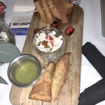 The Edison - Florida Board (Deviled Crab Dip with Toast Points, Pimento Stuffed Charred Cherry Pepper, & Tamiami Egg Rolls, Served with Dixie Hwy Sauce) - Steakhouses Near Me - Tallahassee, Florida