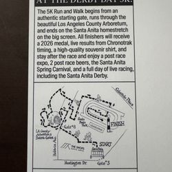 Santa Anita Derby Day 5K - 2026 course map.