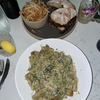Mood - Pesto Rigatoni and Southside with Truffle Fries - Vegan Near Me - Tequesta, Florida