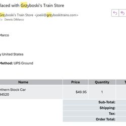 Grzyboski's Trains - Invoice