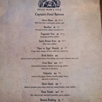 Dead Man’s Isle - Food menu. - Cocktail Bars Near Me - Astoria, Oregon