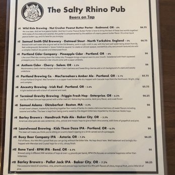 The Salty Rhino Pub - Menu - Beer Bar Near Me - West Linn, Oregon The Salty Rhino Pub - Menu - Beer Bar Near Me - West Linn, Oregon
