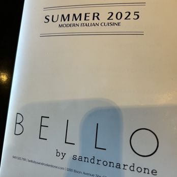 Bello by Sandro Nardone - Summer menu - Italian Near Me - Newport Beach, California