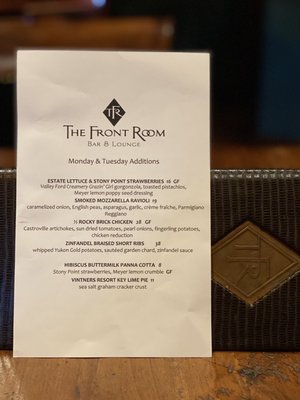 Menu photo 1 The Front Room Santa Rosa, CA Menu photo 1 The Front Room Santa Rosa, CA