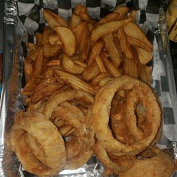 This is the fries, I put the onion rings I haven't eaten in the pan too.