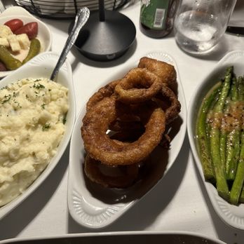 Prime 36 - Sides (LR): Garlic Mash, Onion Rings, Asparagus Parm - Steakhouses Near Me - Warwick, New York
