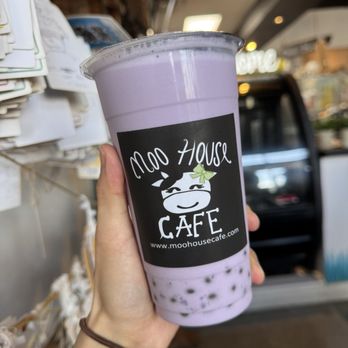 Moo House Cafe - Taro milk tea with yogurt popping boba - Cafes Near Me - Spring, Texas Moo House Cafe - Taro milk tea with yogurt popping boba - Cafes Near Me - Spring, Texas