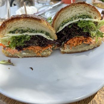 The Baker and The Cakemaker - Pesto cheese sandwich with eggplant on croissant  Looks wonderful but tasted like nothing - Coffee & Tea Near Me - Auburn, California
