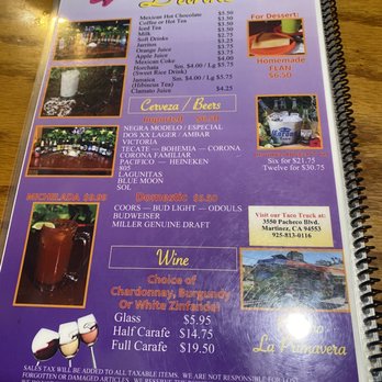 La Primavera Restaurant - Menú - Mexican Near Me - Martinez, California