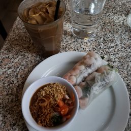 Vietnamese coffee and spring rolls