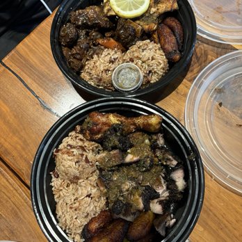 Back A Yard - Jerk Chicken & Pork (bottom), Jerk Salmon & Beef Oxtails (top) - Caribbean Near Me - San Jose, California