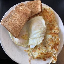 #5 2 eggs over medium with hashbrowns and dry wheat