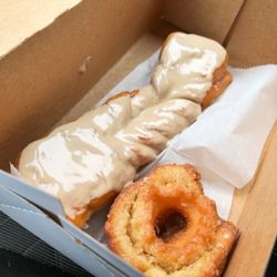One more time we're going to celebrate  Old-fashioned glazed and maple bar from #RalphsDonuts