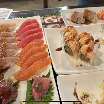 The Sushi By Jin - Albacore Sushi Tuna Sushi Salmon Sushi Hot Night Roll Albacore Delight Roll Blueman Roll Jin Crunch Roll - Japanese Near Me - Fullerton, California