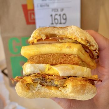 McDonald's - My bfast double decker hack #3: Sausage Egg McMuffin w Canadian bacon & Bacon Egg Cheese Bagel - Fast Food Near Me - Santa Clara, California McDonald's - My bfast double decker hack #3: Sausage Egg McMuffin w Canadian bacon & Bacon Egg Cheese Bagel - Fast Food Near Me - Santa Clara, California