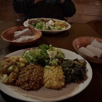 Enssaro Ethiopian Restaurant - Gluten-Free  Veggie Sampler for one - Ethiopian Near Me - Oakland, California