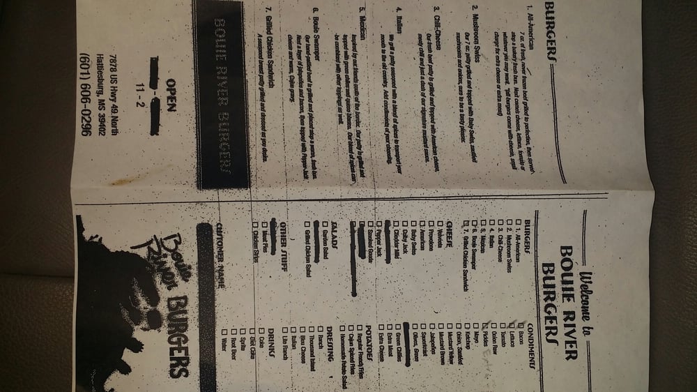 BOUIE RIVER BURGERS Updated July 2024 7878 US Hwy 49, Hattiesburg